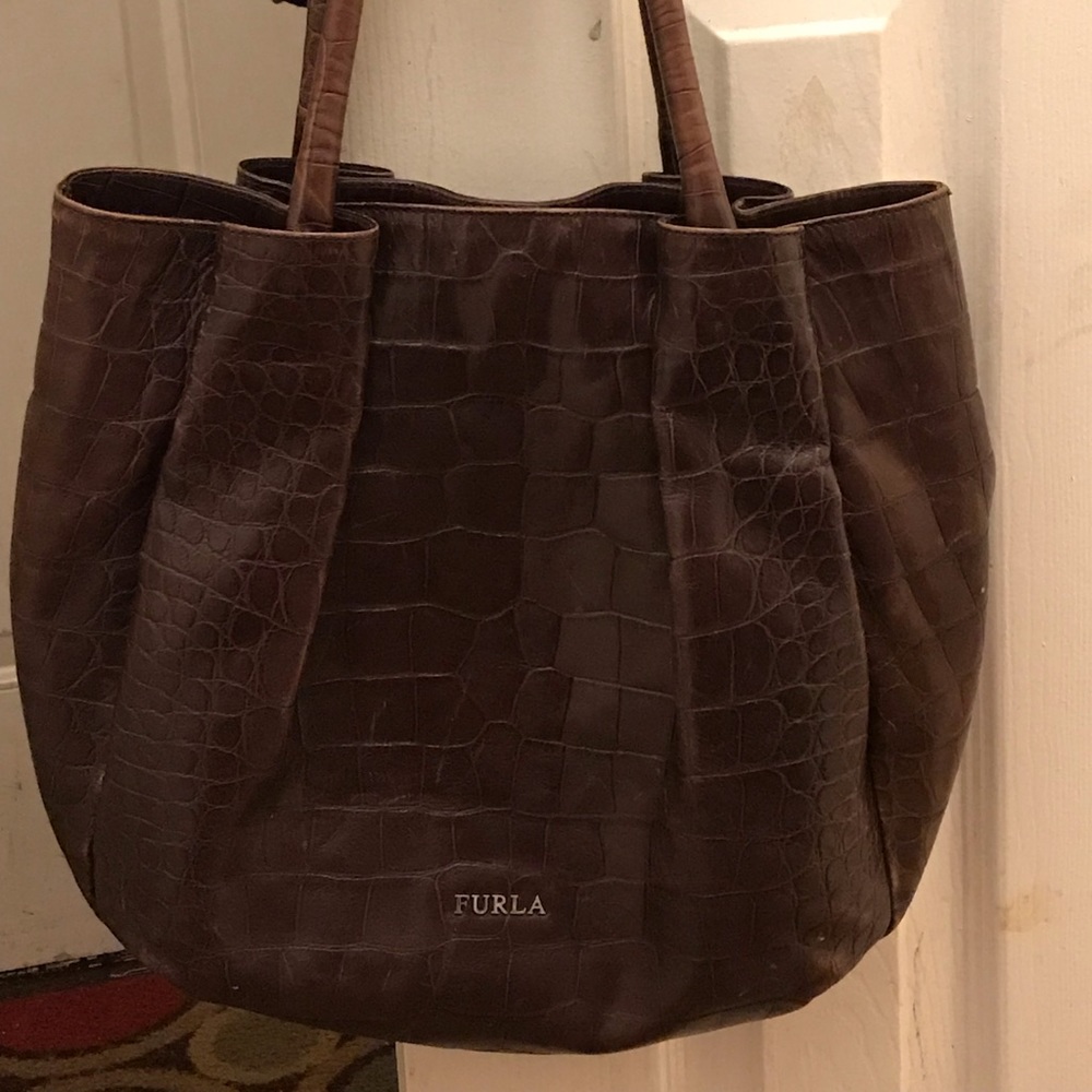 Furla Crocodile Embossed Leather Bag